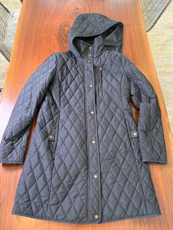 Lauren Ralph Lauren Quilted Hooded Coat — Black Size Small - Picture 3 of 8
